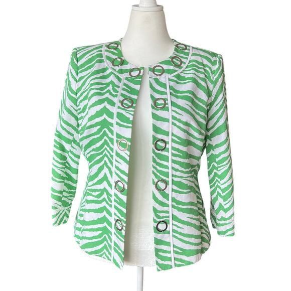 Peck & Peck Jackets & Blazers - Peck & Peck Green and White Zebra Print 3/4 Sleeve Jacket Women's Size 14 Animal